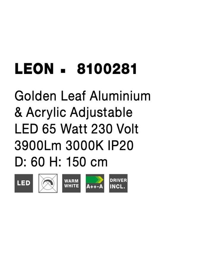 NV 8100281 Závěsné svítidlo LEON plátkovaný zlatý hliník a akryl nastavitelné LED 65W 230V 3000K IP20 stmívatelné - NOVA LUCE (obrázek 8)