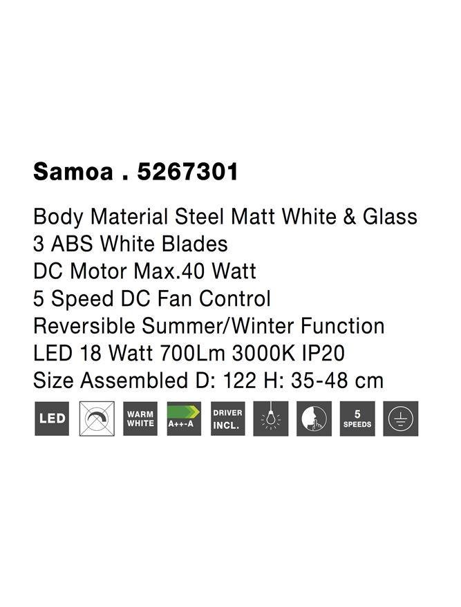 NV 5267301 Stropní ventilátor se světlem SAMOA tělo z oceli matná bílá a sklo 3ABS LED 18W 3000K - NOVA LUCE (obrázek 8)