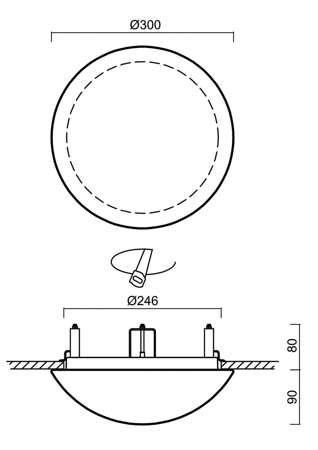 OS AUR59334 AURA V8 stropní/nástěnné skleněné polovestavné svítidlo bílá IP44 3000 K 15W LED nouzové kombinované 3 h (původní kód OS 59334) - OSMONT (obrázek 4)