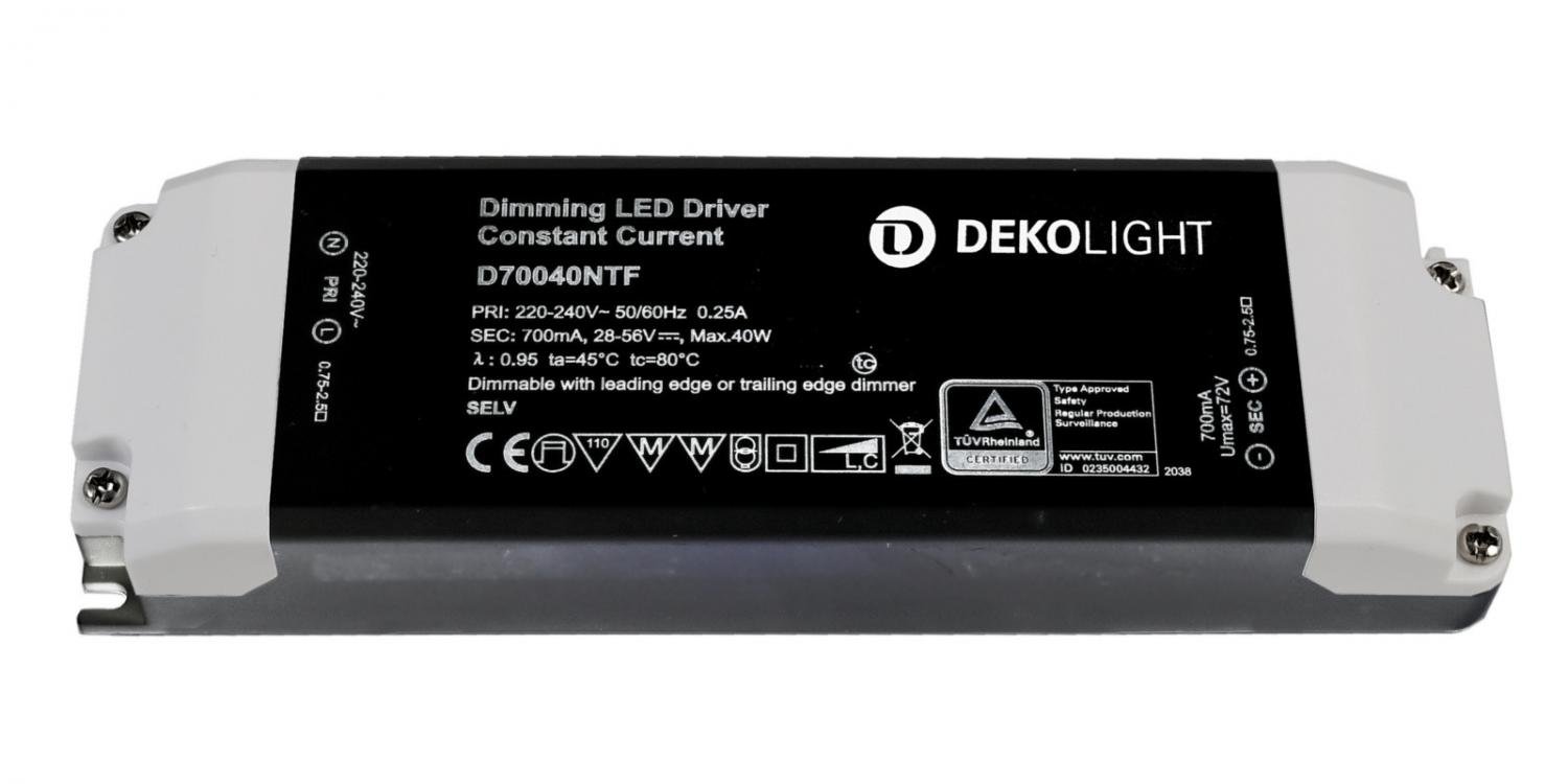 Deko-Light LED-napájení BASIC, DIM, CC, D70040NTF/40W konstantní proud 700 mA IP20 stmívatelné 28-56V DC 19,60-40,00 W 862208