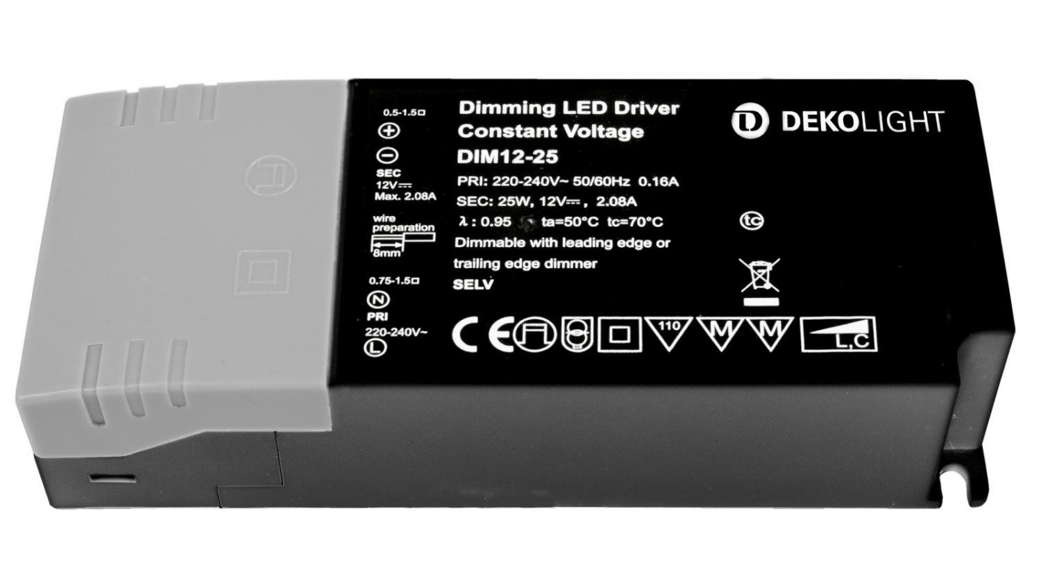 IMPR 862240 Deko-Light LED-napájení BASIC, DIM, CV, 12V 2,5-25W konstantní napětí 200-2080 mA IP20 stmívatelné 12V DC 2,50-25,00 W