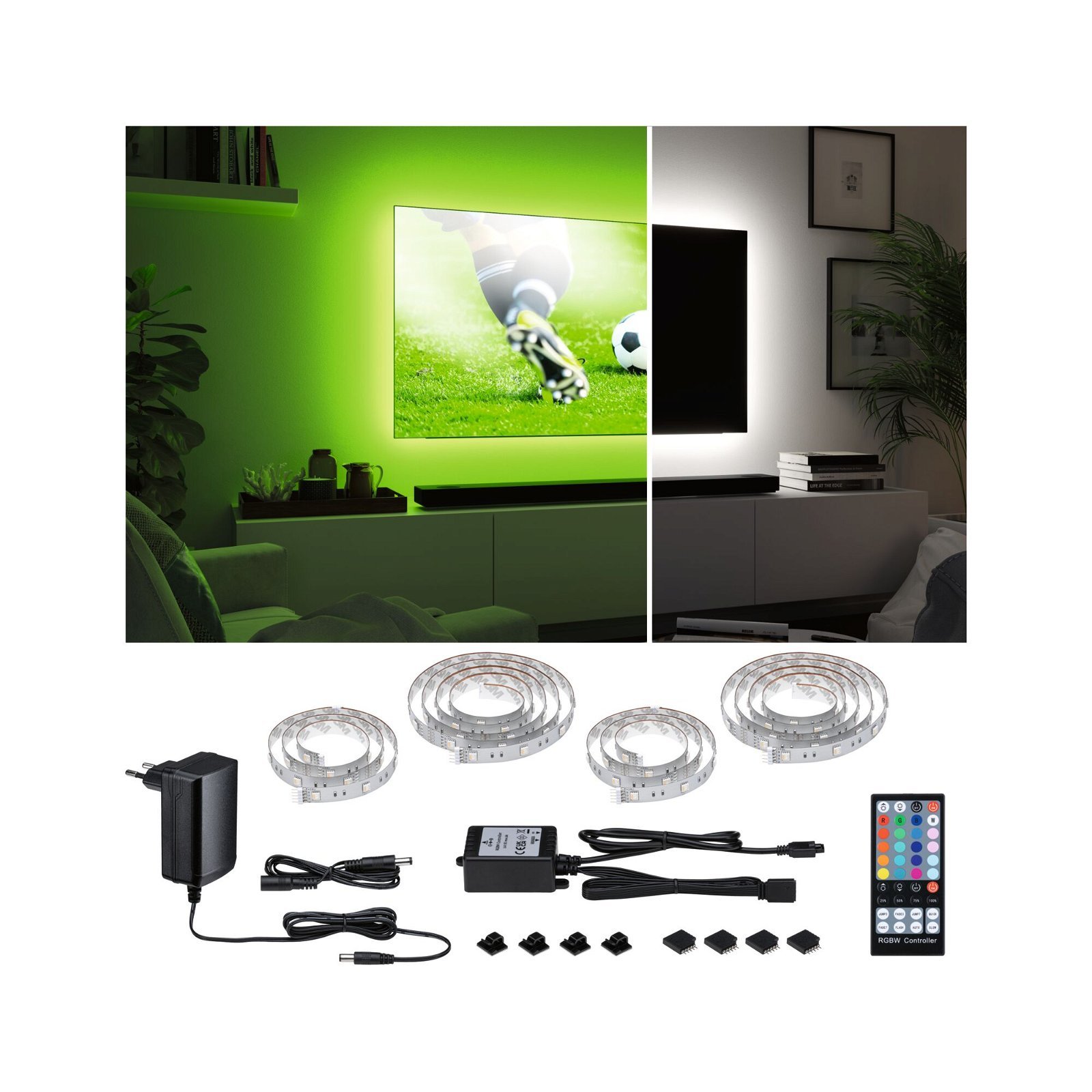 P 78875 MaxLED 250 LED Strip TV Comfort základní sada 55 palců 3,6m 20,5W 277lm/m 30LEDs/m RGBW+ 24VA - PAULMANN