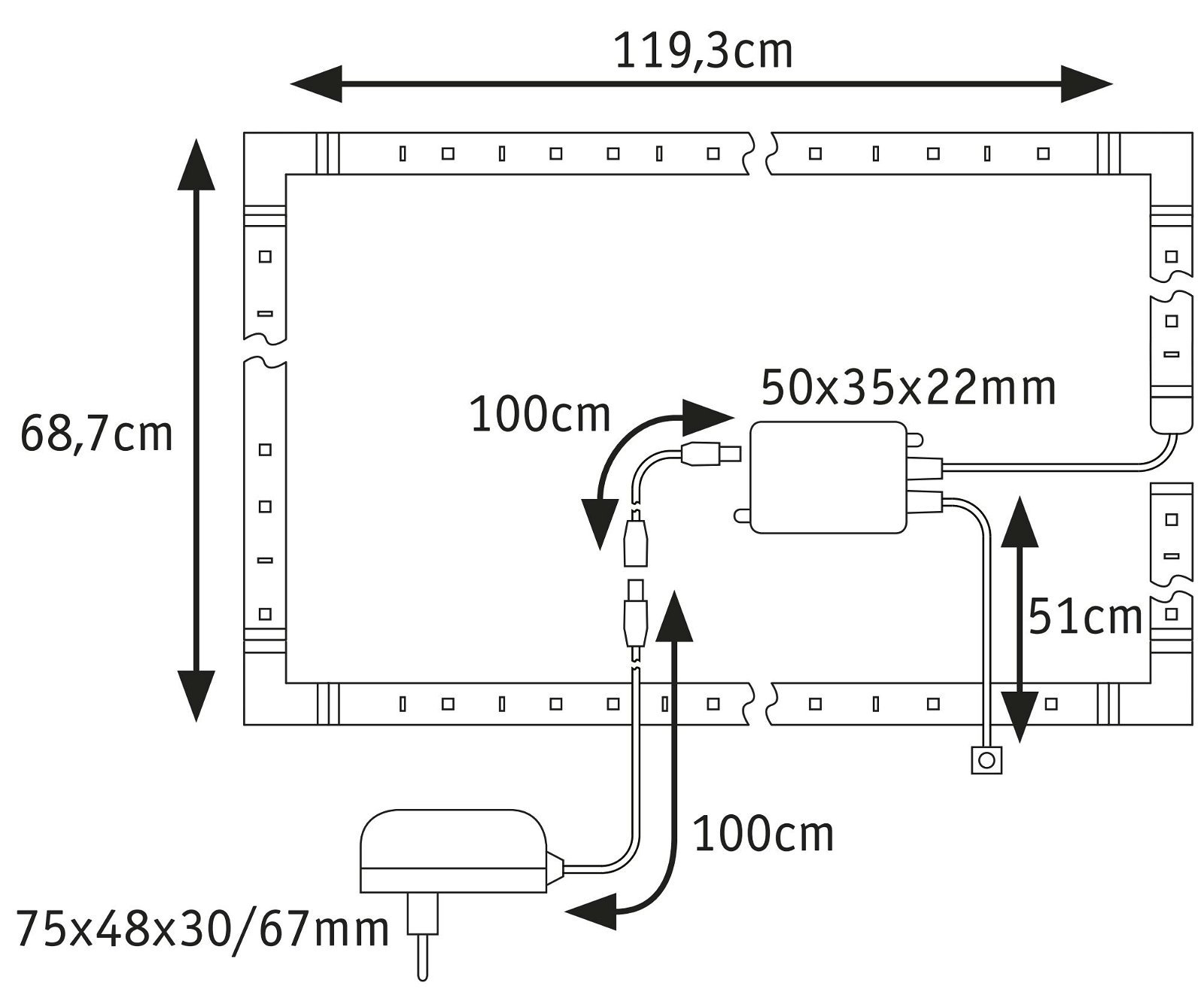 P 78875 MaxLED 250 LED Strip TV Comfort základní sada 55 palců 3,6m 20,5W 277lm/m 30LEDs/m RGBW+ 24VA - PAULMANN (obrázek 3)