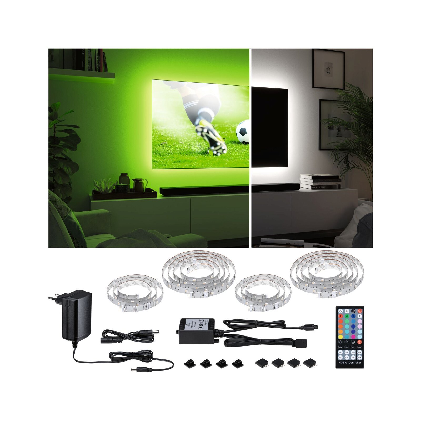 P 78876 MaxLED 250 LED Strip TV Comfort základní sada 65 palců 4,3m 22W 234lm/m 28LEDs/m RGBW+ 24VA - PAULMANN