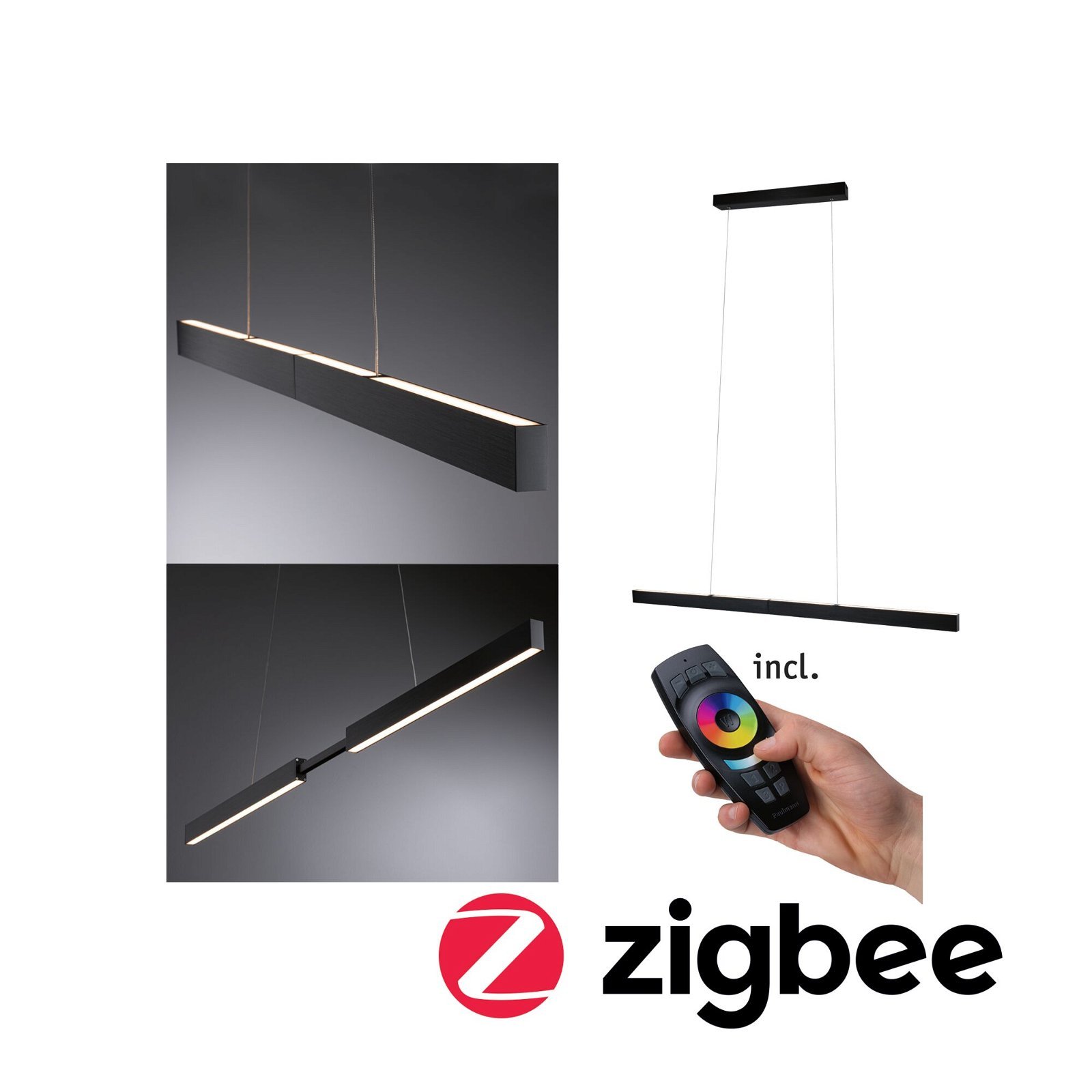 P 79888 LED závěsné svítidlo Smart Home Zigbee Aptare 2700K / 2x18 / 1x18W černá stmívatelné - PAULMANN