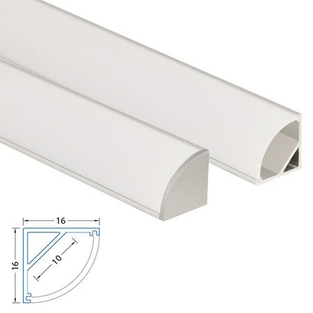 Levně ML-761.041.02.2 Rohový hliníkový profil RS, 16x16 mm, mléčný difuzor, komplet, 2 m