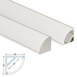Obrázek pro produkt Rohový hliníkový profil RS, 16x16 mm, mléčný difuzor, komplet, 2 m