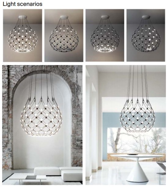 LUCE 1D86KW102001B Závěsné svítidlo MESH korpus 100cm 2700K 61W LED vč.závěsného systému 1m a bezdrátového ovládání (starý kód: LUCE 1D86KW101001A) - LUCEPLAN (obrázek 3)