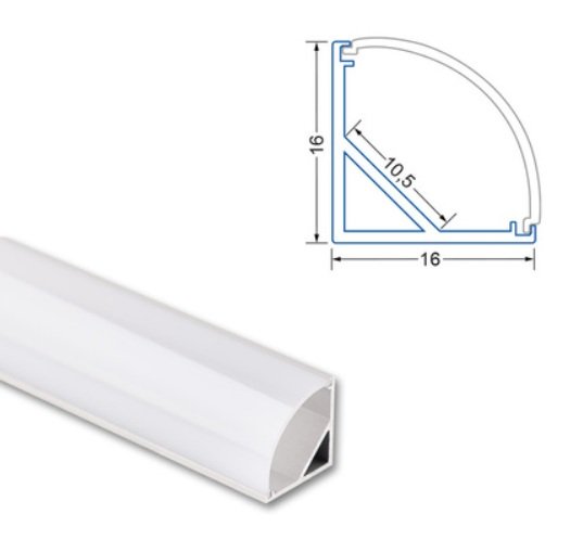 Levně ML-761.041.74.2 Rohový hliníkový profil RS2 16x16mm včetně mléčného difuzoru 2m - McLED