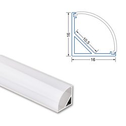 Obrázek pro produkt Rohový hliníkový profil RS2 16x16mm včetně mléčného difuzoru 2m - McLED