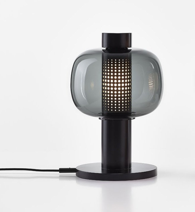 BRO PC01164_011 Stolní lampa BONBORI SMALL 418mm šedá kouřová transparentní / černý matný komaxit / kabel černý - BROKIS A