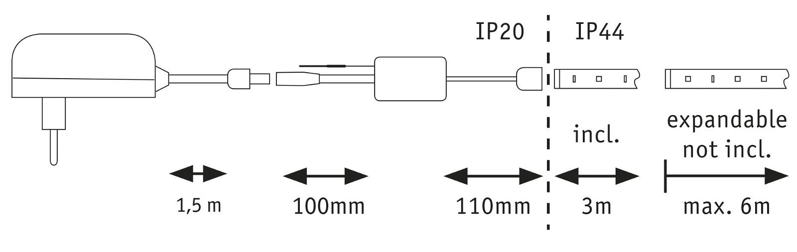 P 78866 MaxLED 250 LED Strip Smart Home Zigbee RGBW s krytím základní sada 3m IP44 15W 30LEDs/m RGBW+ 36VA - PAULMANN (obrázek 3)