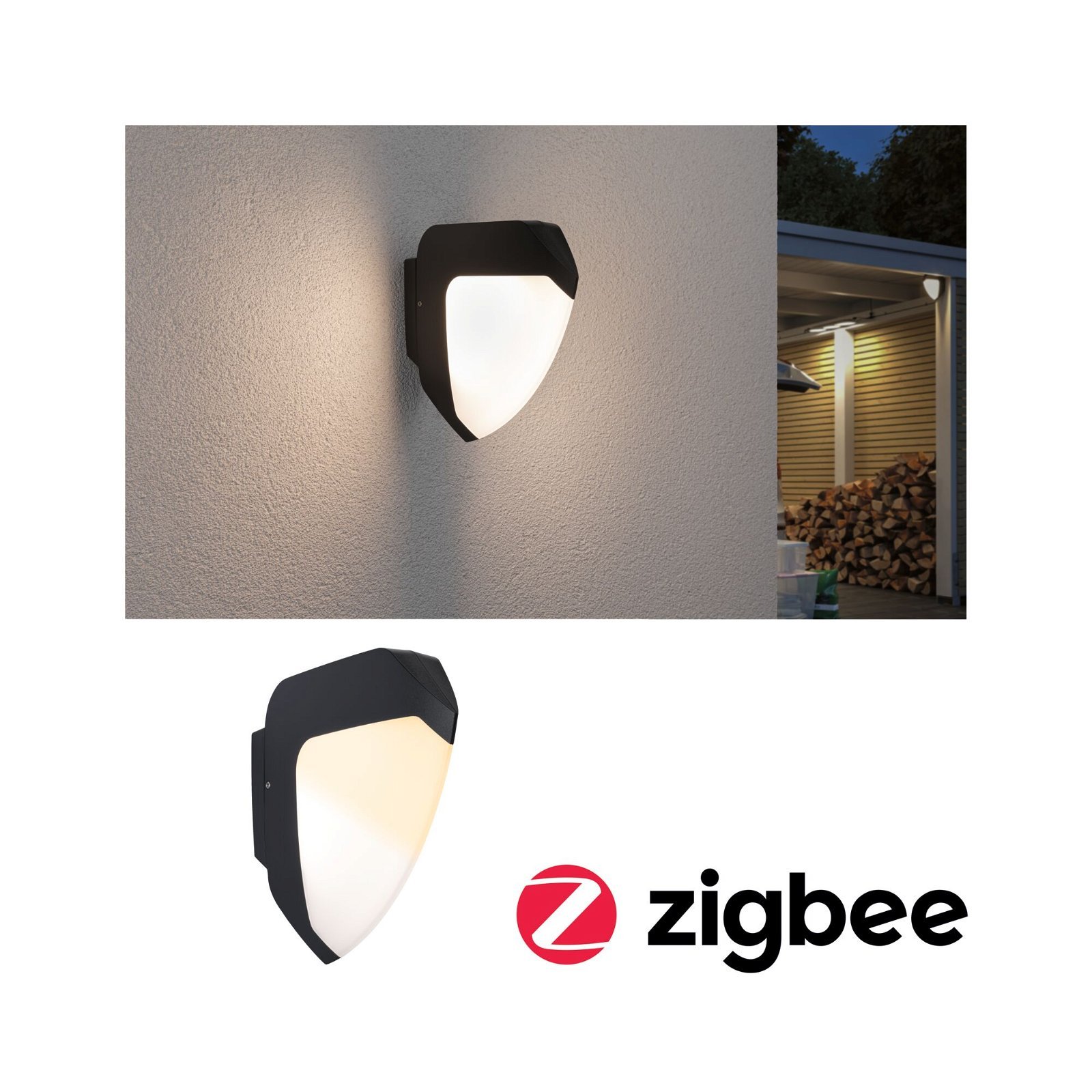 P 94516 LED venkovní nástěnné svítidlo Smart Home Zigbee Ikosea neláká hmyz IP44 50x203mm CCT 4,4W 230V antracit umělá hmota - PAULMANN