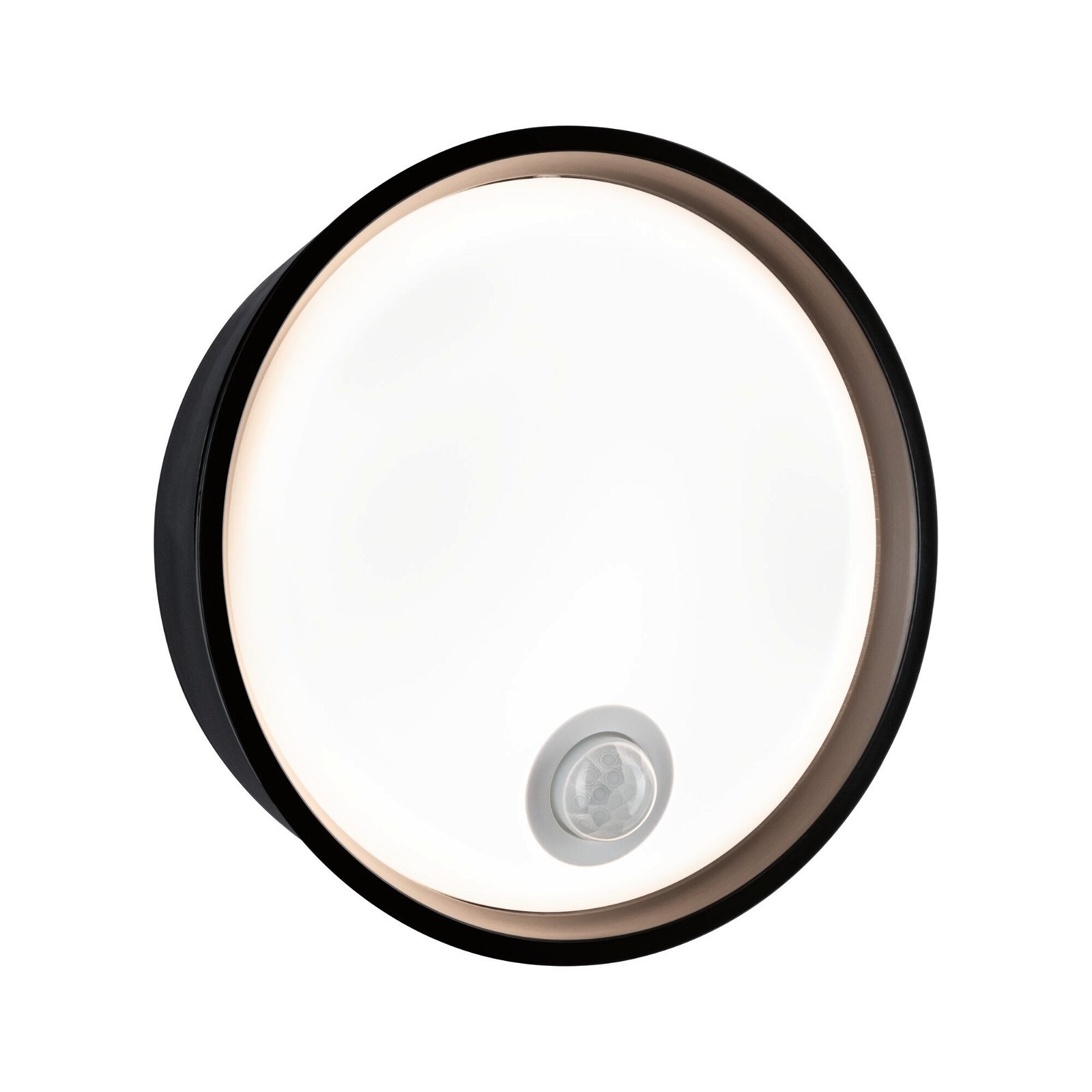 P 94698 LED venkovní nástěnné svítidlo Platomo pohybové čidlo IP44 kruhové 180mm 3000K 14,5W 230V černá umělá hmota - PAULMANN