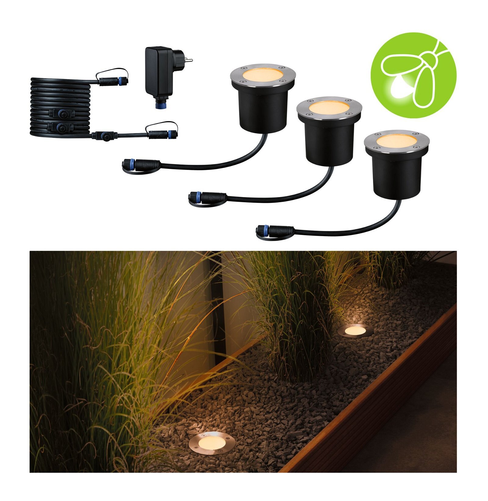 P 94717 Plug & Shine LED zemní svítidlo Floor základní sada neláká hmyz IP67 2200K 3x4,5W antracit - PAULMANN