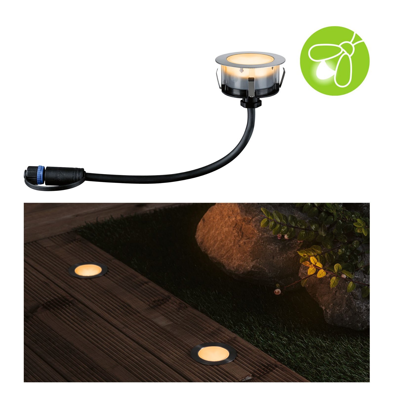 P 94721 Plug & Shine LED zemní svítidlo Floor samostatné svítidlo neláká hmyz IP67 2200K 2W stříbrná - PAULMANN