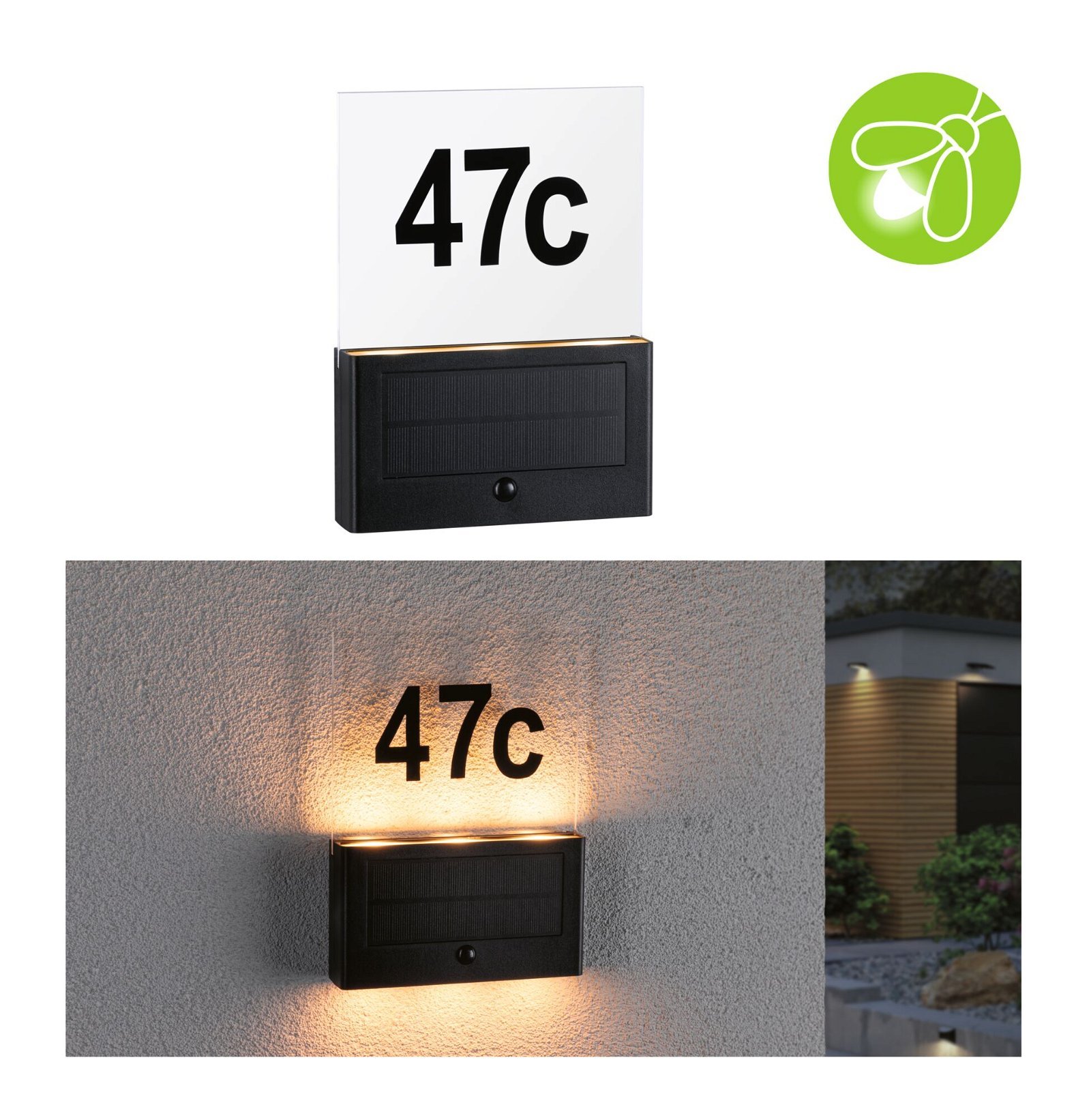 P 94725 Solární LED domovní číslo a svítidlo Neda pohybové čidlo neláká hmyz IP44 2200K antracit - PAULMANN