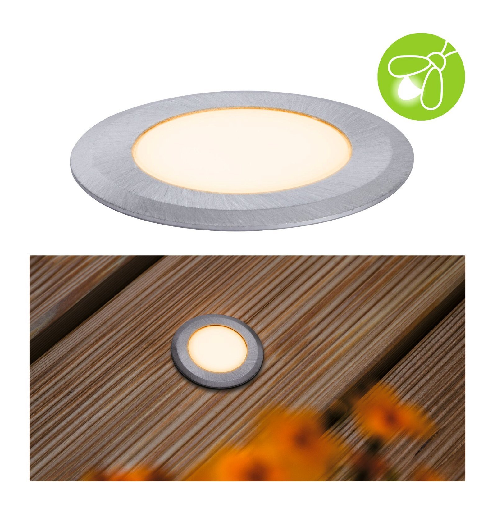 P 94726 LED zemní svítidlo zlaté světlo neláká hmyz IP67 kruhové 50mm 2200K 2,2W 230V hliník umělá hmota/kov - PAULMANN