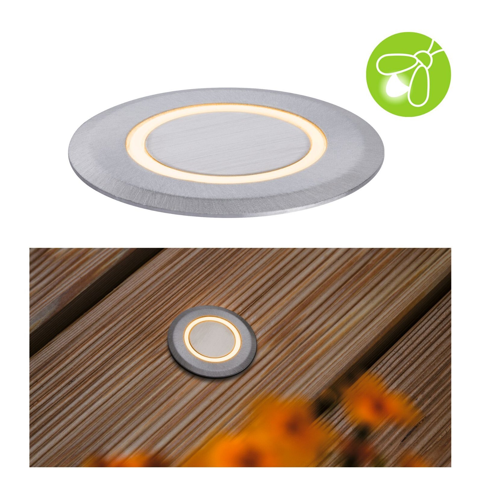 P 94727 LED zemní svítidlo zlaté světlo neláká hmyz IP67 kruhové 50mm 2200K 2,2W 230V hliník umělá hmota/kov - PAULMANN