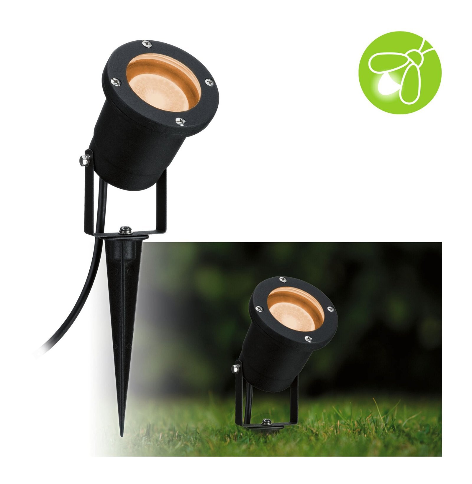 P 94731 LED bodové zahradní světlo zlaté světlo neláká hmyz IP65 kruhové 92mm 2200 - 2200K 4,3W 230V 38-38° černá kov - PAULMANN
