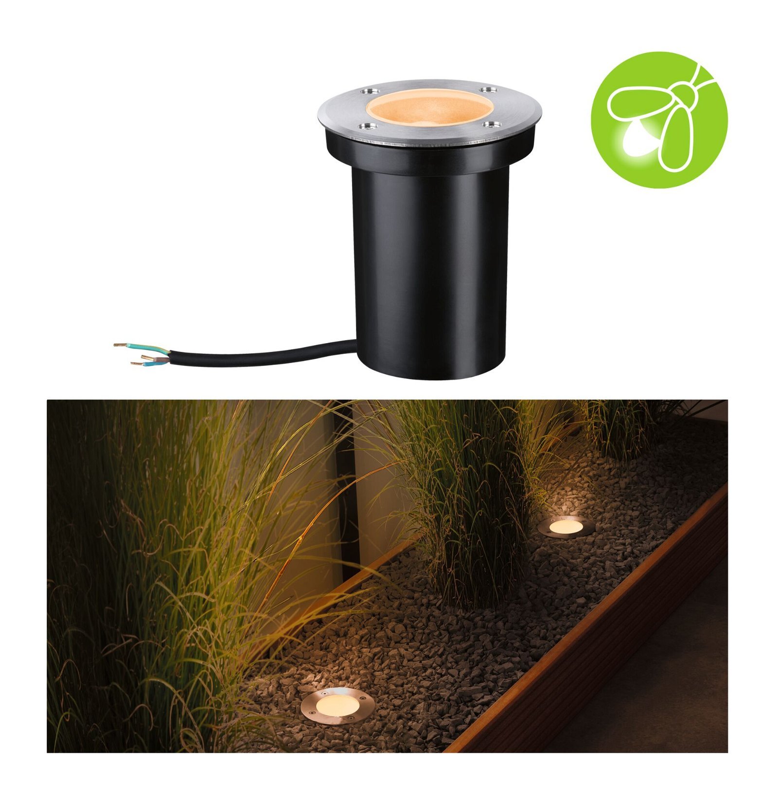 P 94732 LED zemní svítidlo zlaté světlo neláká hmyz IP65 110mm 2200 - 2200K 4,3W 230V kartáč.ocel/umělá hmota - PAULMANN