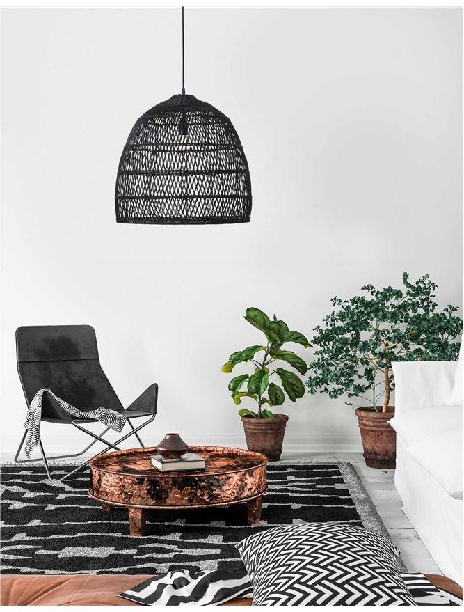 NV 9586691 Závěsné svítidlo DESTIN železo a ratan, černá barva E27 1x12W IP20 bez žárovky - NOVA LUCE