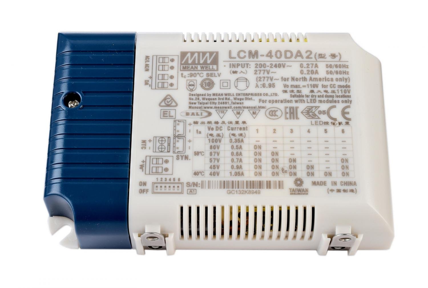 IMPR 862247 Meanwell LED-napájení DIM, Multi CC, LCM-40DA2 / DALI2 + DALI1 konstantní proud 350/500/600/700/900/1050 mA IP20 stmívatelné 2-100V DC 42,00 W - LIGHT IMPRESSIONS