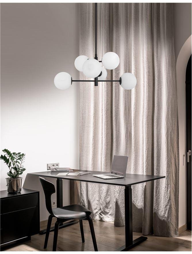 NV 9100361 Závěsné svítidlo IMPERO bílé matné sklo černý kov E14 6x5W IP20 bez žárovky - NOVA LUCE