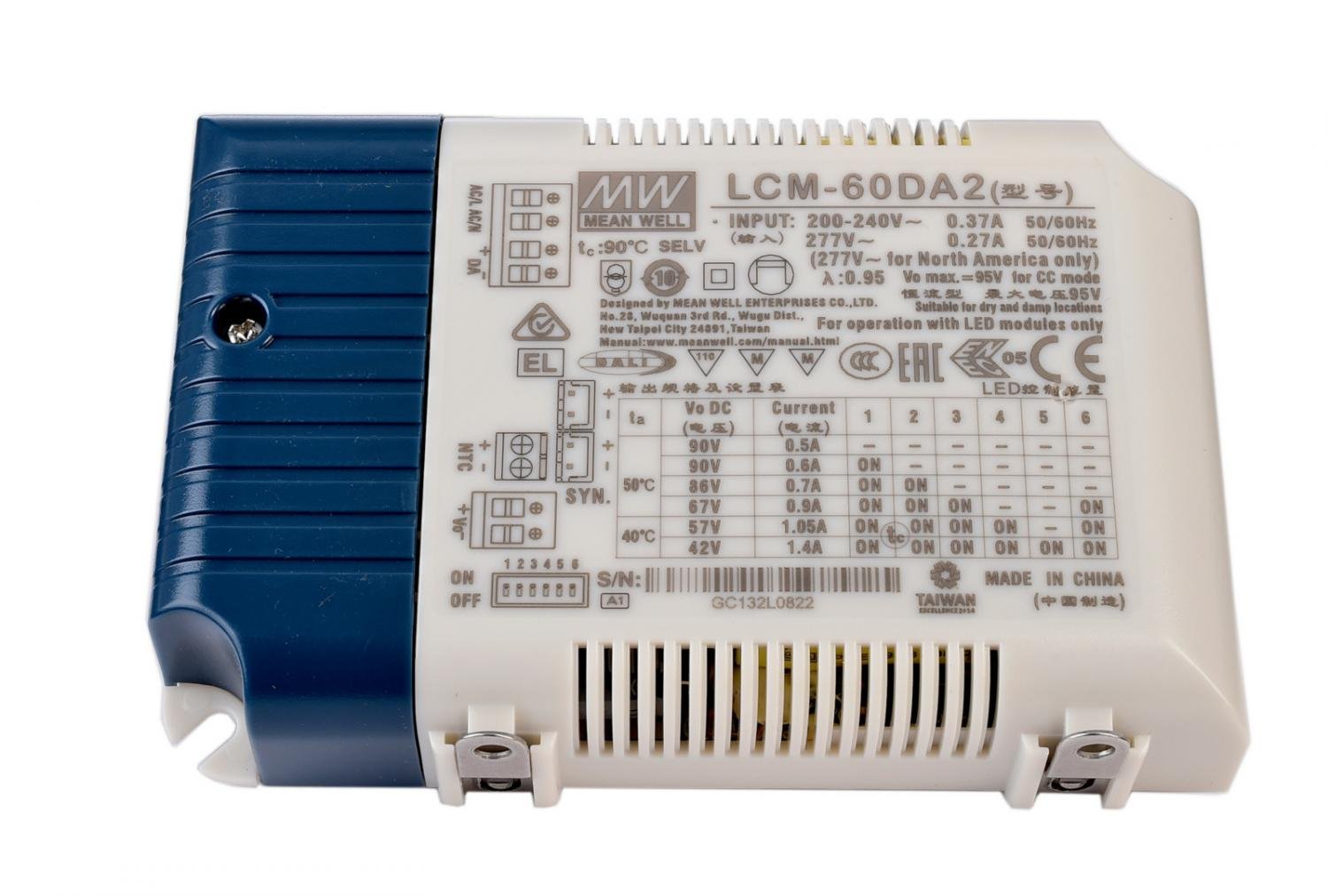 IMPR 862248 Meanwell LED-napájení DIM, Multi CC, LCM-60DA2 / DALI2 + DALI1 konstantní proud 500/600/700/900/1050/1400 mA IP20 stmívatelné 2-90V DC 60,30 W - LIGHT IMPRESSIONS