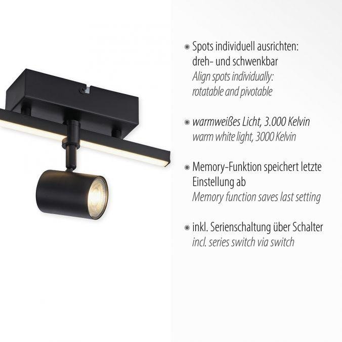 PN 6523-18 BARIK LED stropní svítidlo 1 ramenné s LED černá otočné s paměťovou funkcí 3000K - PAUL NEUHAUS (obrázek 3)