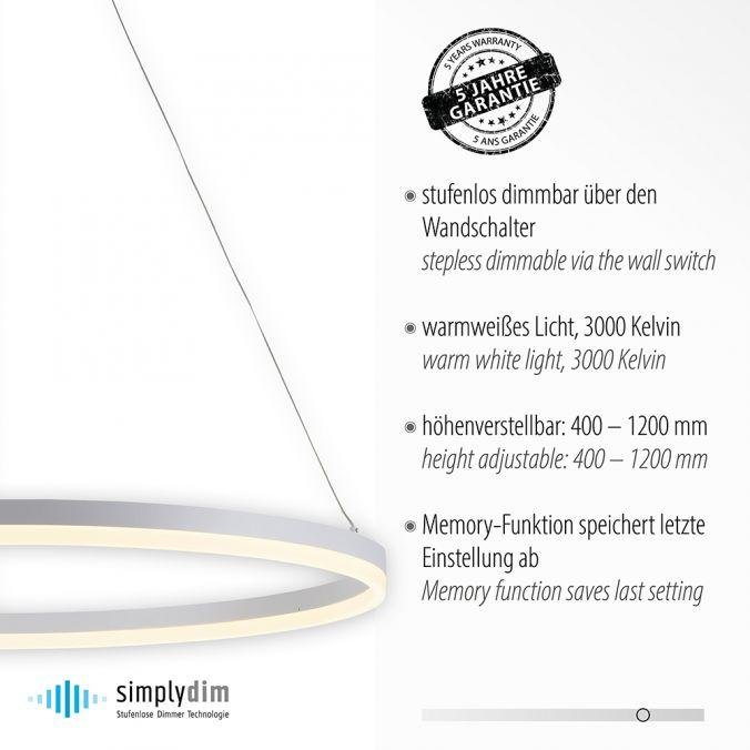 PN 2383-16 TITUS LED závěsné svítidlo 80x80, bílá, kruhové, stmívatelné, paměťová funkce, moderní SimplyDim 3000K - PAUL NEUHAUS (obrázek 3)