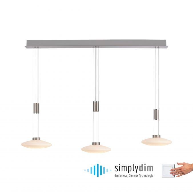 PN 2081-55 LAUTADA LED závěsné svítidlo, 3 ramenné, stříbrná, stmívatelné, nastavitelná výška SimplyDim 3000K - PAUL NEUHAUS