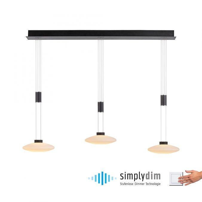 PN 2081-18 LAUTADA LED Závěsná lampa 3 ramenné černá stmívatelné nastavitelná výška SimplyDim 3000K - PAUL NEUHAUS