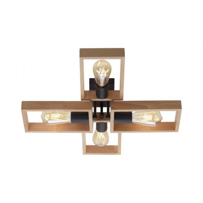 LD 15656-18 FRANKY LED stropní svítidlo, černá, dřevěný rám, kov, 4 ramenné - LEUCHTEN DIREKT / JUST LIGHT