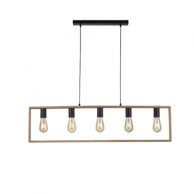 LD 15653-18 FRANKY LED závěsné svítidlo, černá, nad jídelní stůl, dřevěný rám, kov, 5 ramenné - LEUCHTEN DIREKT / JUST LIGHT