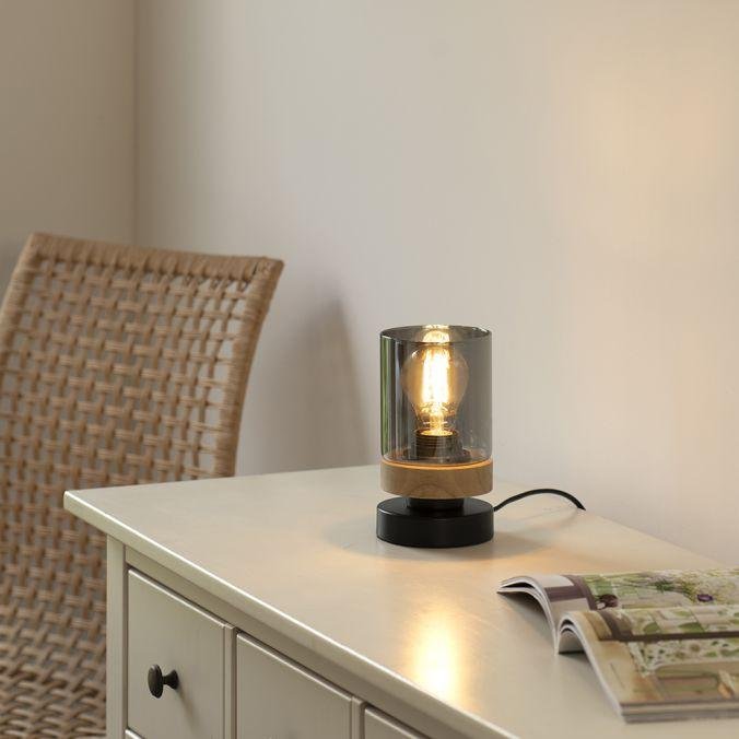 LD 11310-18 PASQUAL Stolní lampa, kouřové sklo, dřevo, E27 - LEUCHTEN DIREKT / JUST LIGHT (obrázek 2)