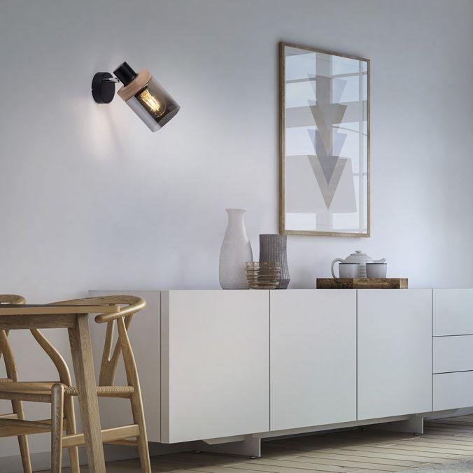 LD 11311-18 PASQUAL Nástěnné svítidlo, kouřové sklo, dřevo, E27 - LEUCHTEN DIREKT / JUST LIGHT (obrázek 2)