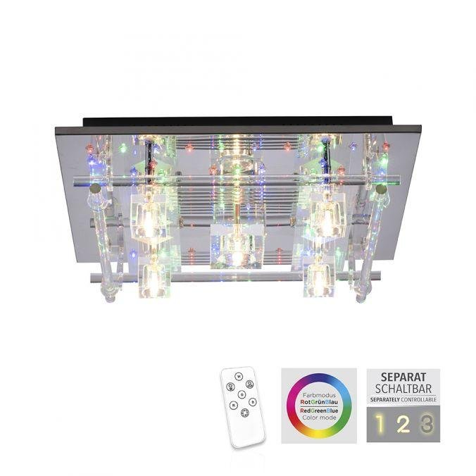 LD 51365-17 KEMAL2.0 LED stropní svítidlo KEMAL 2.0, křišťálové sklo, chrom, teplá bílá, dálkový ovladač RGB+3000K - LEUCHTEN DIREKT / JUST LIGHT