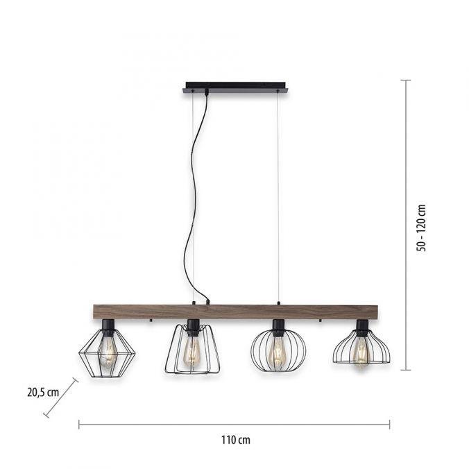 LD 15214-78 KASKA LED závěsné svítidlo, nastavitelná výška, 4 ramenné, dřevodekor, černá, kovové stínítko - LEUCHTEN DIREKT / JUST LIGHT (obrázek 5)