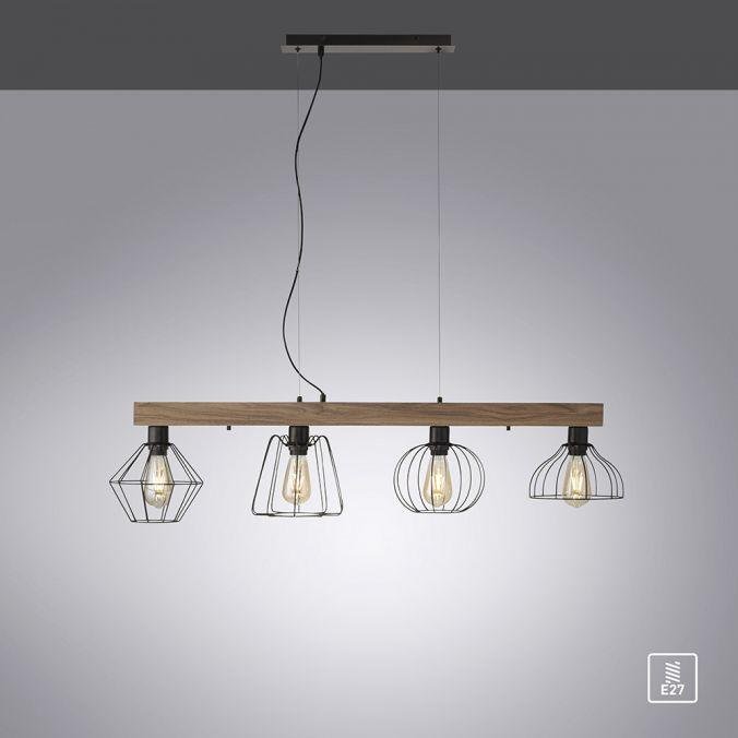 LD 15214-78 KASKA LED závěsné svítidlo, nastavitelná výška, 4 ramenné, dřevodekor, černá, kovové stínítko - LEUCHTEN DIREKT / JUST LIGHT (obrázek 6)