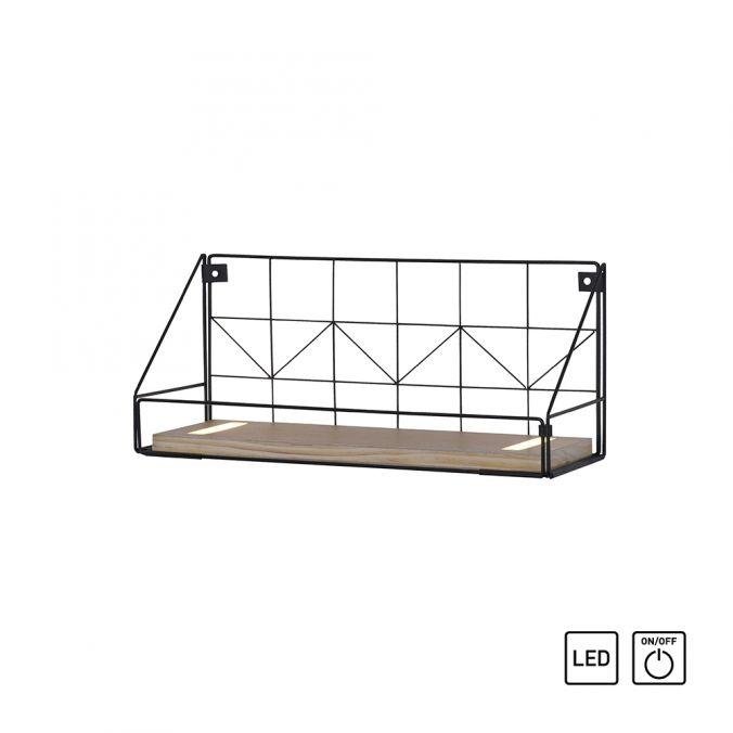 Levně LD 15277-18 BOARD LED nástěnné svítidlo, police 46x16x20cm, černá, tělo ze dřeva, teplá bílá, vypínač 3000K - LEUCHTEN DIREKT / JUST LIGHT