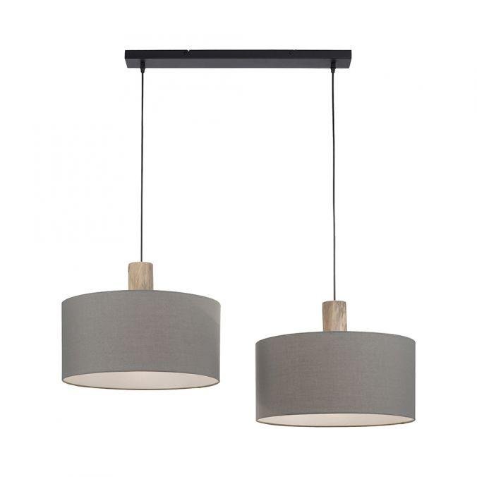 LD 15113-15 LINEN Závěsné svítidlo, tkanina, šedá, E27, dřevo, 2-ramenné - LEUCHTEN DIREKT / JUST LIGHT