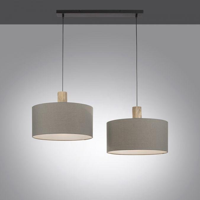 LD 15113-15 LINEN Závěsné svítidlo, tkanina, šedá, E27, dřevo, 2-ramenné - LEUCHTEN DIREKT / JUST LIGHT (obrázek 4)