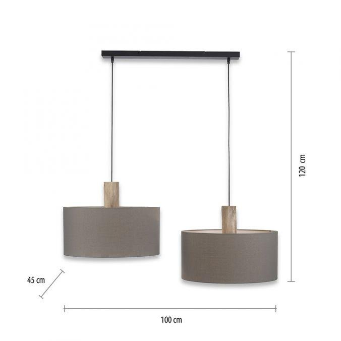 LD 15113-15 LINEN Závěsné svítidlo, tkanina, šedá, E27, dřevo, 2-ramenné - LEUCHTEN DIREKT / JUST LIGHT (obrázek 5)