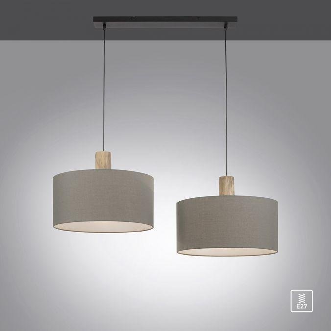 LD 15113-15 LINEN Závěsné svítidlo, tkanina, šedá, E27, dřevo, 2-ramenné - LEUCHTEN DIREKT / JUST LIGHT (obrázek 6)