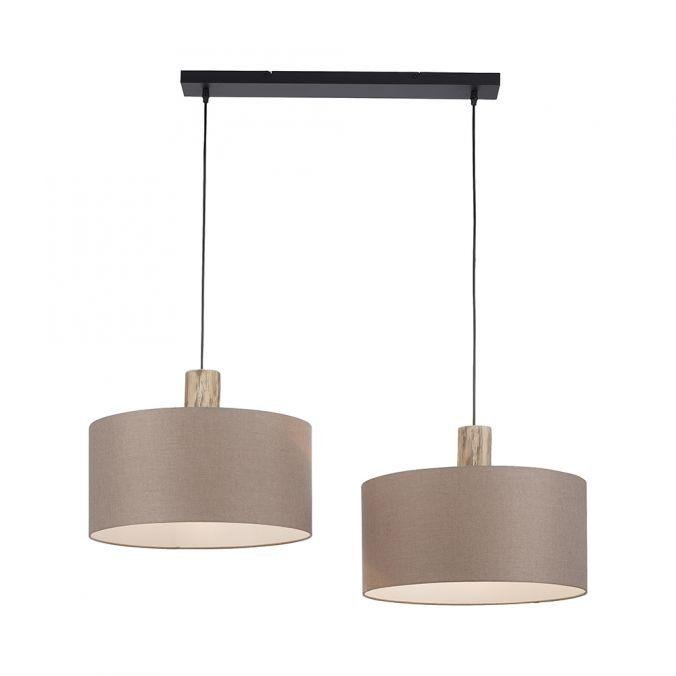 LD 15113-80 LINEN Závěsné svítidlo, tkanina, len přírodní, E27, dřevo, 2-ramenné - LEUCHTEN DIREKT / JUST LIGHT