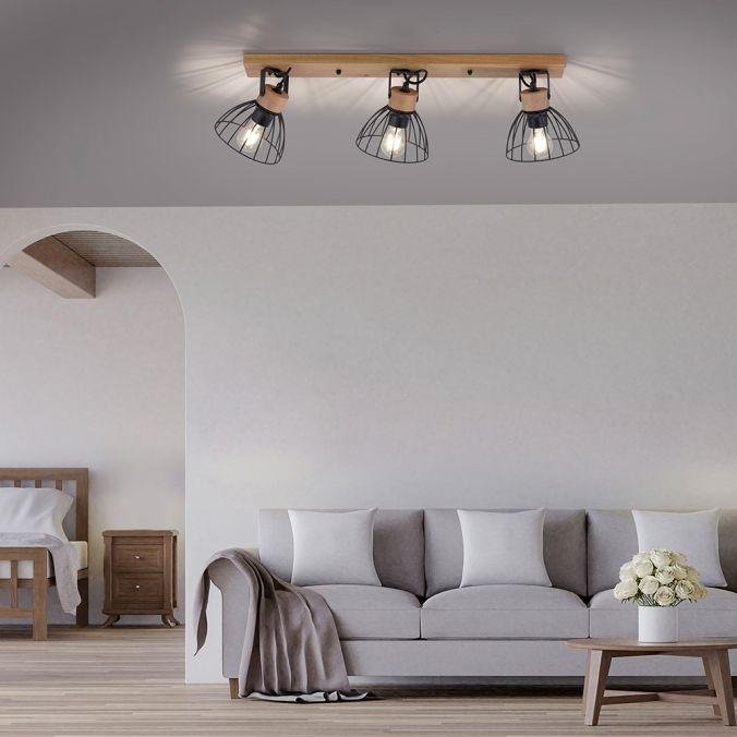 LD 11418-18 LAMI LED stropní svítidlo 3 ramenné, dřevo, černé kovové stínítko, otočné - LEUCHTEN DIREKT / JUST LIGHT (obrázek 2)