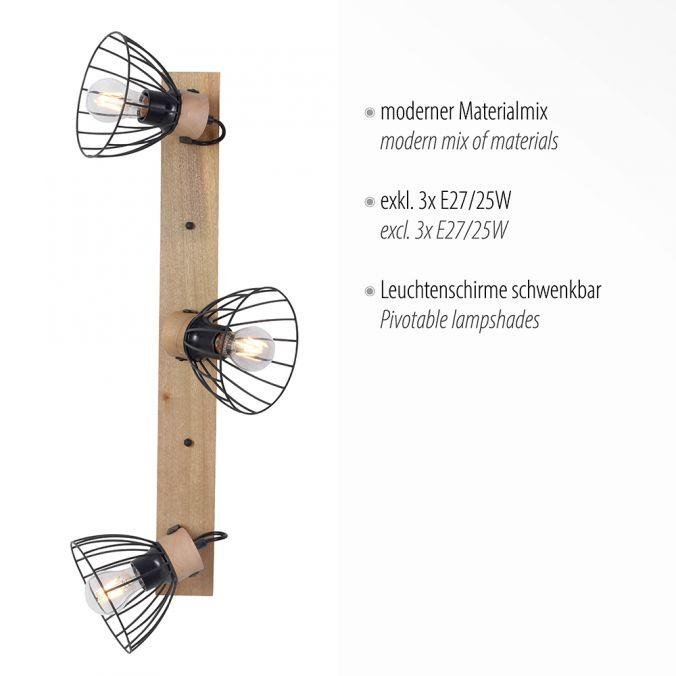 LD 11418-18 LAMI LED stropní svítidlo 3 ramenné, dřevo, černé kovové stínítko, otočné - LEUCHTEN DIREKT / JUST LIGHT (obrázek 3)
