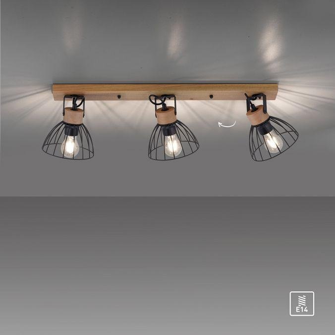 LD 11418-18 LAMI LED stropní svítidlo 3 ramenné, dřevo, černé kovové stínítko, otočné - LEUCHTEN DIREKT / JUST LIGHT (obrázek 9)