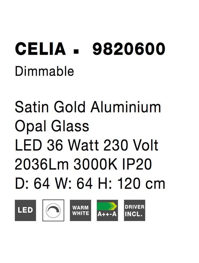 NV 9820600 AKCE - Závěsné svítidlo CELIA stmívatelné saténový zlatý hliník opálové sklo LED 36W 230V 3000K IP20 stmívatelné - NOVA LUCE (obrázek 8)